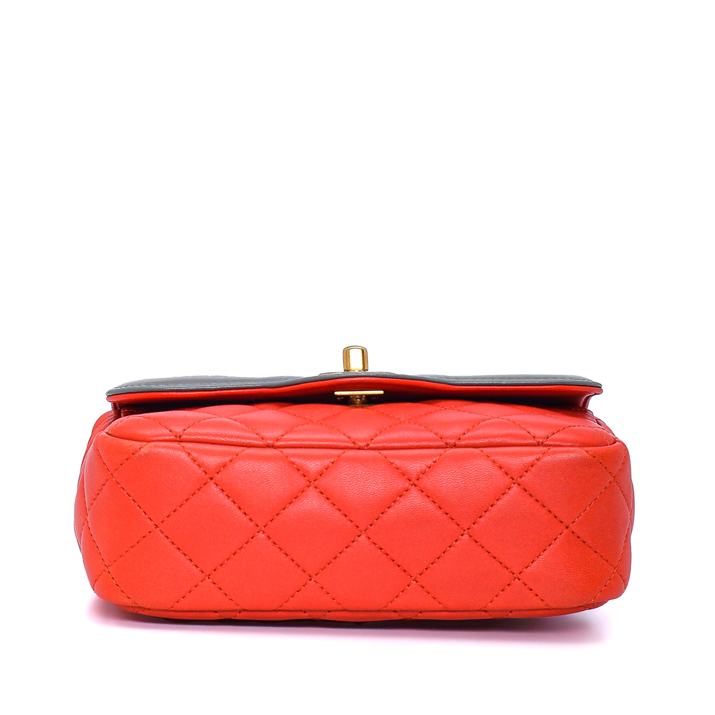 Chanel - Red Quilted Lambskin Leather CC Mini Flap Bag